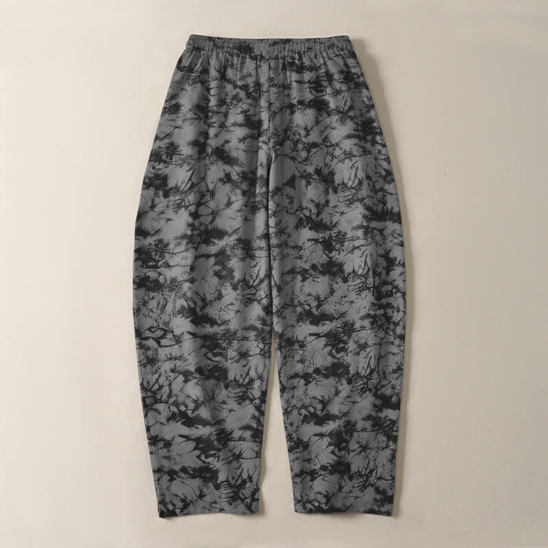 Nimara Ritual Pure Cotton Dark Marble Camo Pattern Drawstring Men's Tapered Pants With Pockets