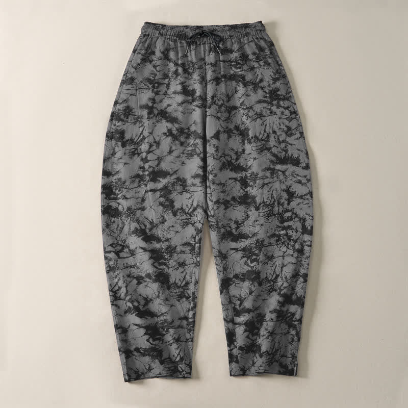 Nimara Ritual Pure Cotton Dark Marble Camo Pattern Drawstring Men's Tapered Pants With Pockets