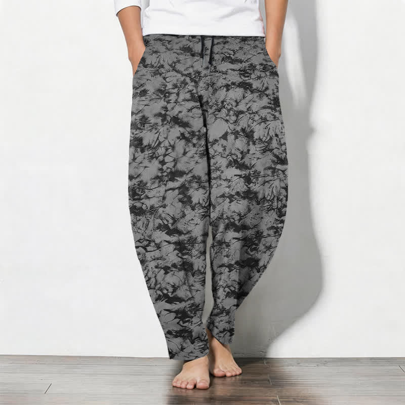 Nimara Ritual Pure Cotton Dark Marble Camo Pattern Drawstring Men's Tapered Pants With Pockets