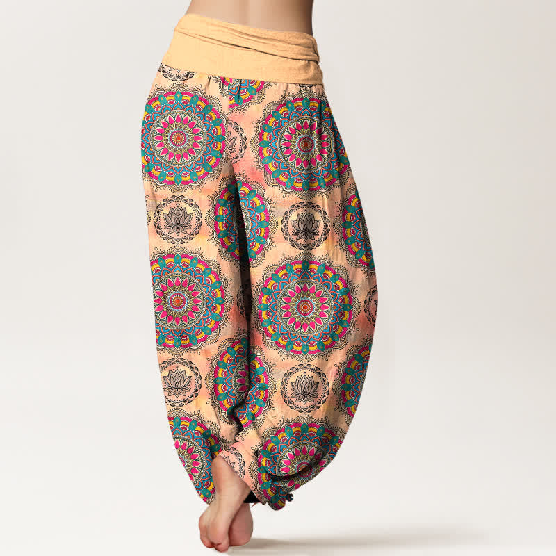 Nimara Ritual Cotton Boho Mandala Pattern Women's Elastic Waist Harem Pants