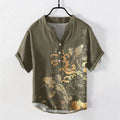 Nimara Ritual Cotton Koi Fish Peony Pattern Men's Short Sleeve Half Button Shirt