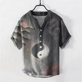 Nimara Ritual Cotton Yin Yang Cloud Pattern Men's Short Sleeve Half Button Shirt