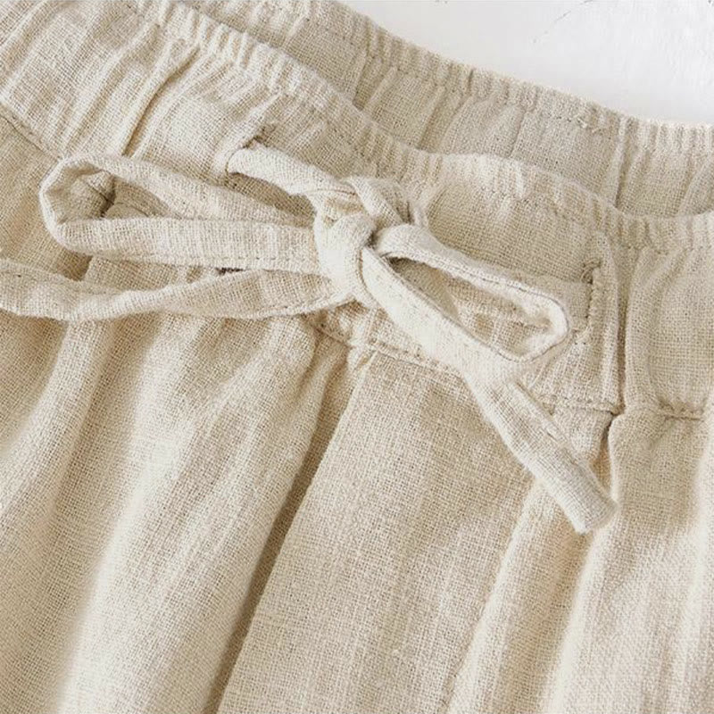 Nimara Ritual Summer Solid Color Drawstring Elastic Waist Men's Ramie Linen Cotton Shorts With Pockets