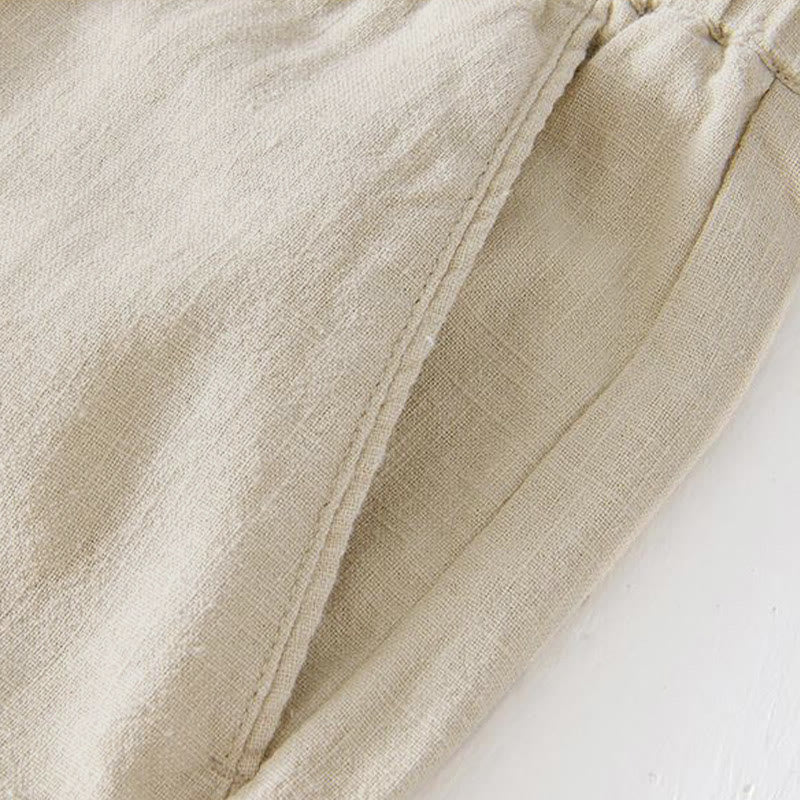 Nimara Ritual Summer Solid Color Drawstring Elastic Waist Men's Ramie Linen Cotton Shorts With Pockets