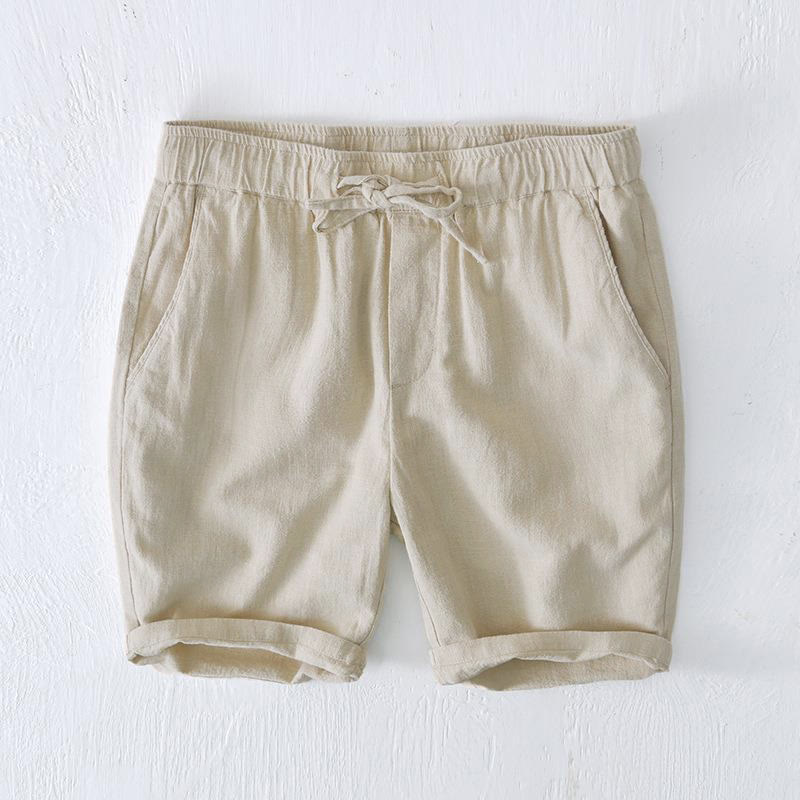 Nimara Ritual Summer Solid Color Drawstring Elastic Waist Men's Ramie Linen Cotton Shorts With Pockets