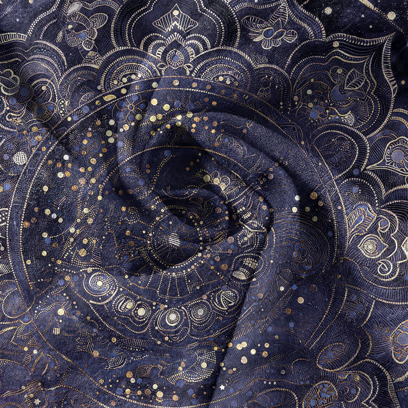 Nimara Ritual Cotton Golden Mandala Galaxy Pattern Men's Short Sleeve Half Button Shirt