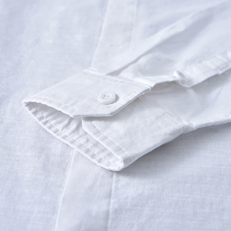 Nimara Ritual Spring Casual Mandarin Collar Button-Up Solid Cotton Linen Men's Long Sleeve Shirts