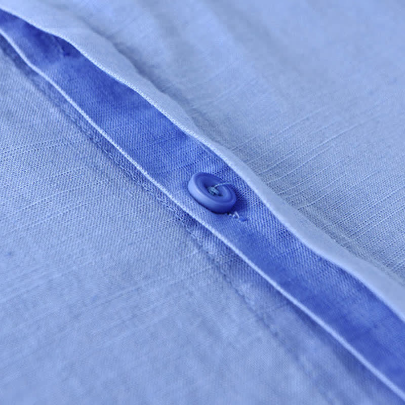 Nimara Ritual Spring Casual Mandarin Collar Button-Up Solid Cotton Linen Men's Long Sleeve Shirts
