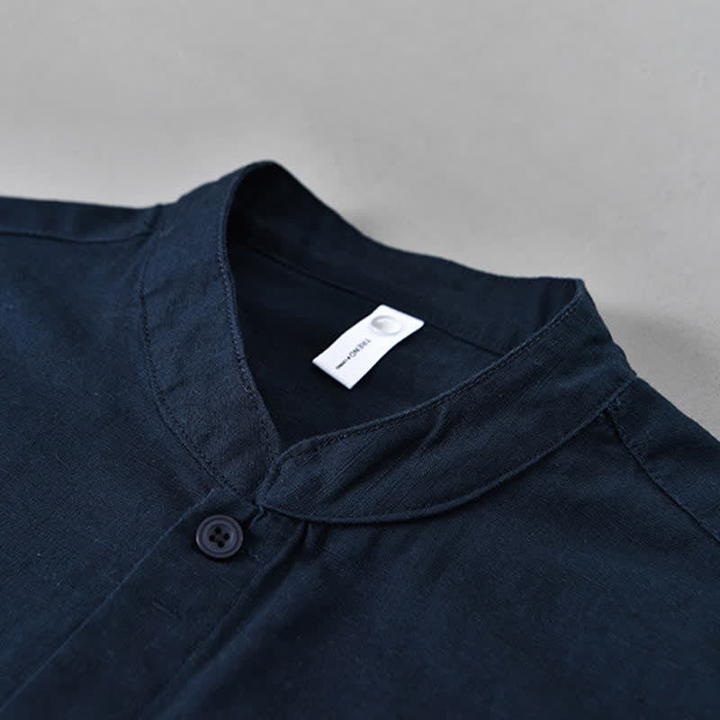 Nimara Ritual Spring Casual Mandarin Collar Button-Up Solid Cotton Linen Men's Long Sleeve Shirts