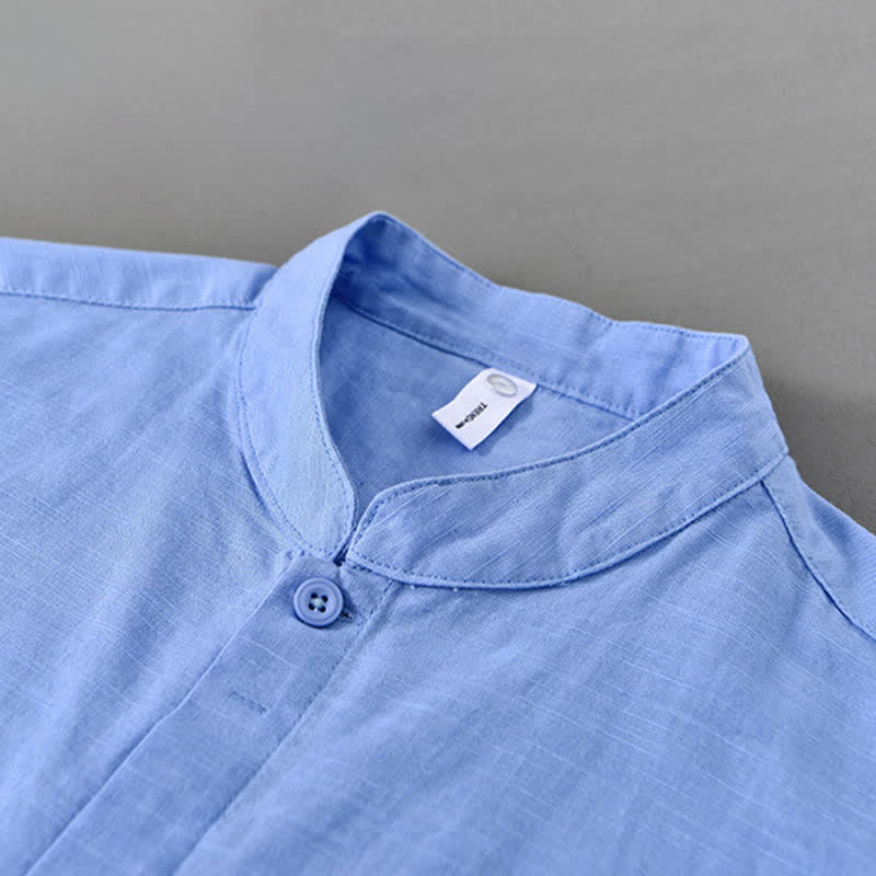 Nimara Ritual Spring Casual Mandarin Collar Button-Up Solid Cotton Linen Men's Long Sleeve Shirts