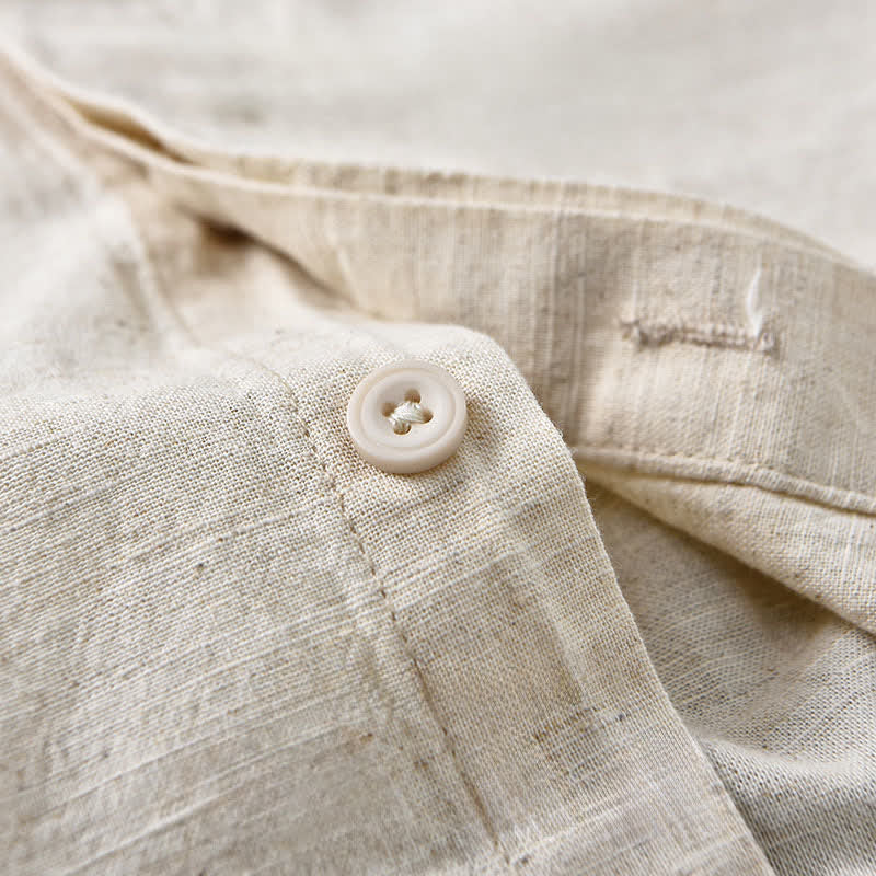 Nimara Ritual Spring Casual Mandarin Collar Button-Up Solid Cotton Linen Men's Long Sleeve Shirts