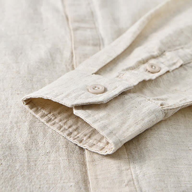 Nimara Ritual Spring Casual Mandarin Collar Button-Up Solid Cotton Linen Men's Long Sleeve Shirts