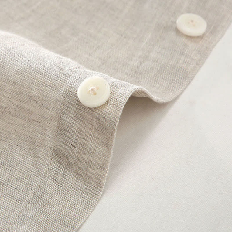 Nimara Ritual Summer Casual Button-Up Solid Linen Men's Short Sleeve Shirts With Patch Pocket