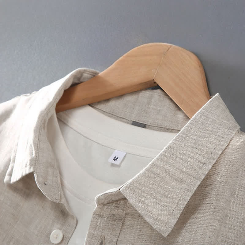 Nimara Ritual Summer Casual Button-Up Solid Linen Men's Short Sleeve Shirts With Patch Pocket