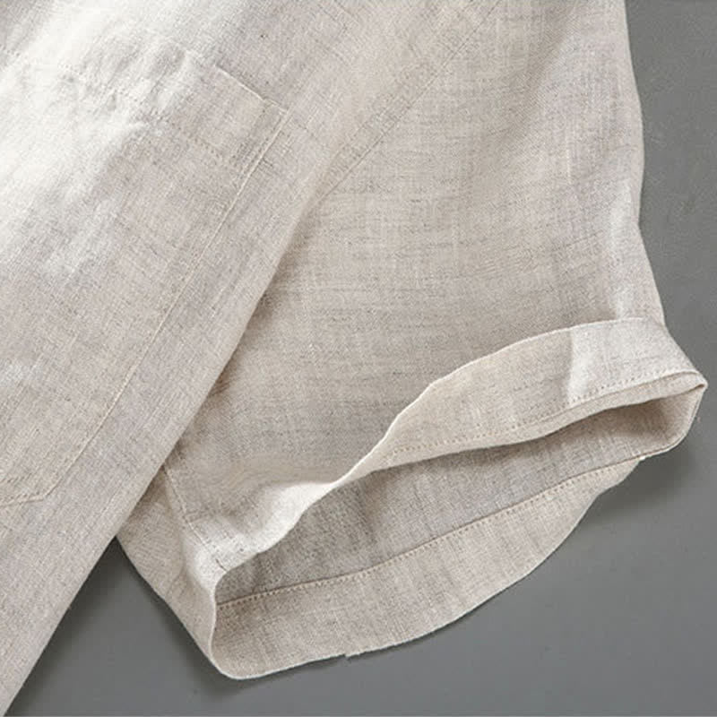 Nimara Ritual Summer Casual Button-Up Solid Linen Men's Short Sleeve Shirts With Patch Pocket
