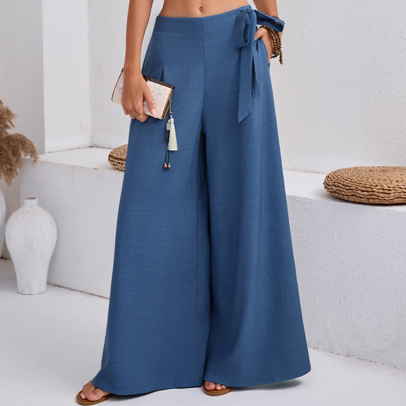 Nimara Ritual Spring Casual Retro Plain Drawstring Women's Wide Leg Pants With Pockets