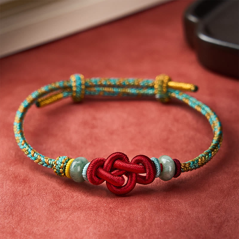 Nimara Ritual Handmade Braided Yellow Green Wenchang Knot Jade Luck Adjustable Bracelet