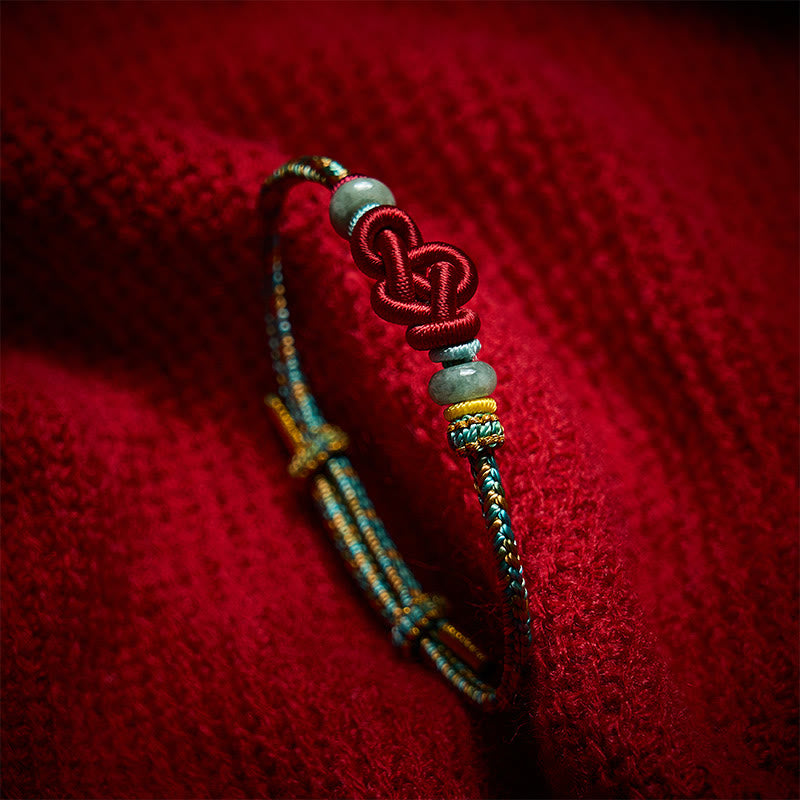 Nimara Ritual Handmade Braided Yellow Green Wenchang Knot Jade Luck Adjustable Bracelet