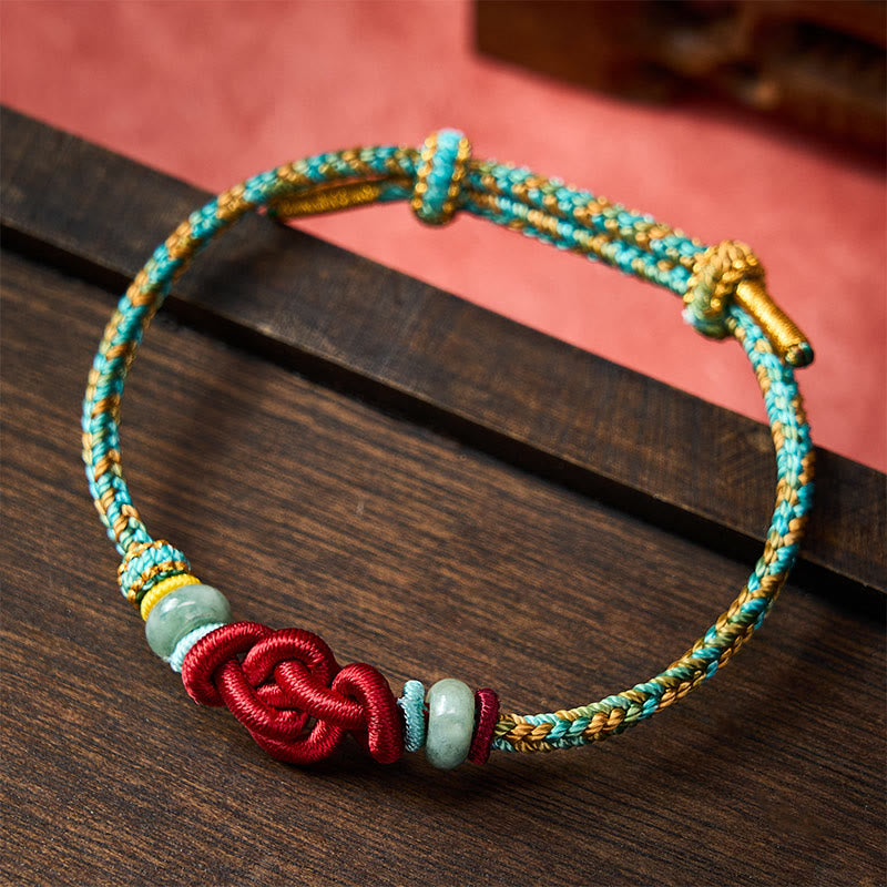 Nimara Ritual Handmade Braided Yellow Green Wenchang Knot Jade Luck Adjustable Bracelet