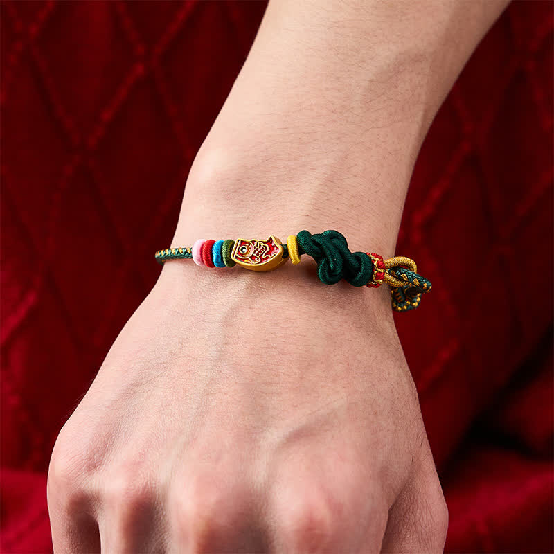 Nimara Ritual Hand-Woven Colorful Green String Koi Fish Protection Rope Bracelet
