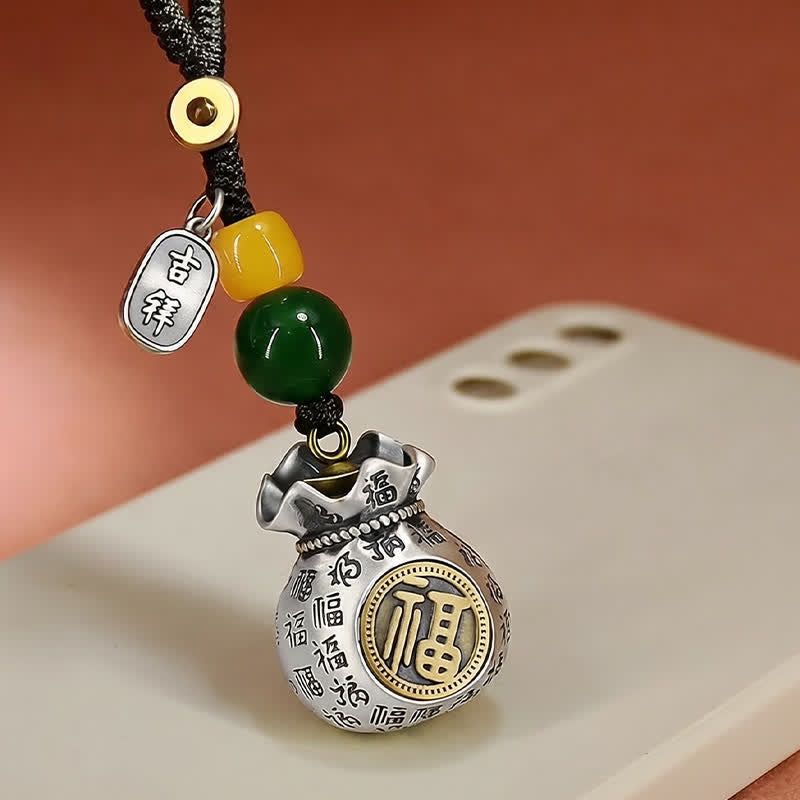 Blessing and Luck Copper Fu Character Fortune Bag Keychains