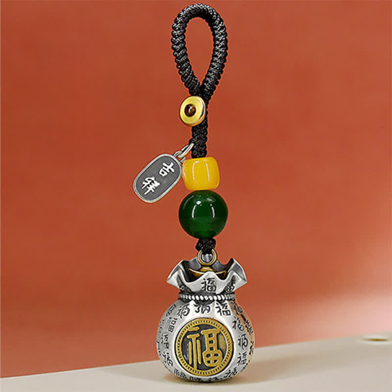 Blessing and Luck Copper Fu Character Fortune Bag Keychains