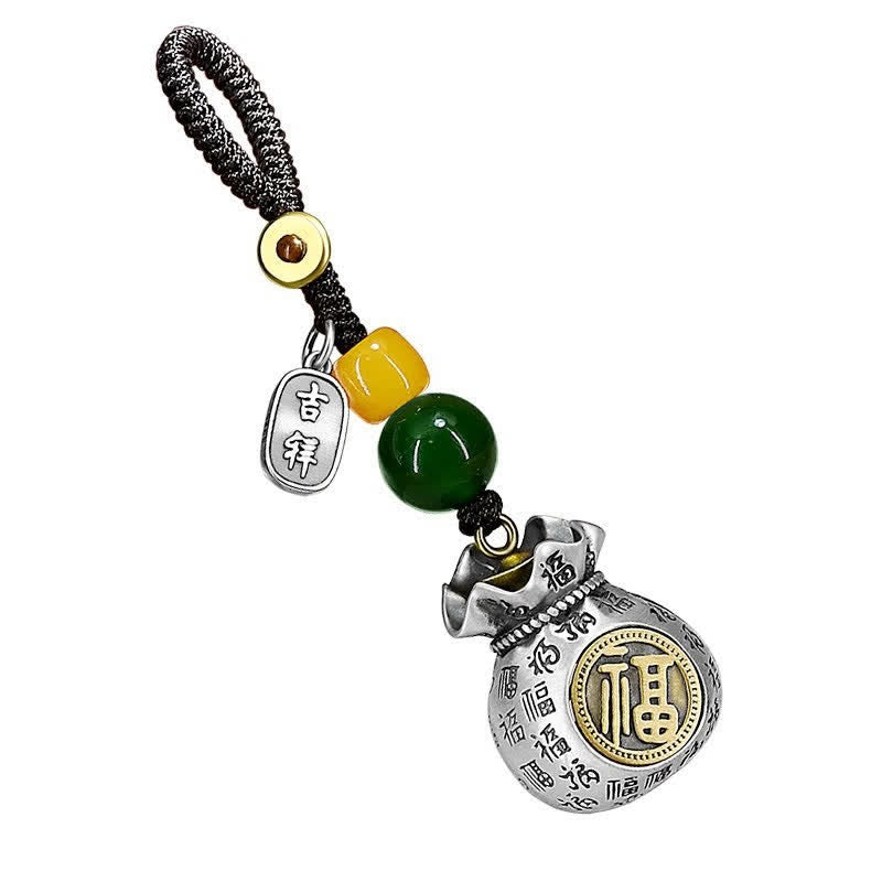 Blessing and Luck Copper Fu Character Fortune Bag Keychains