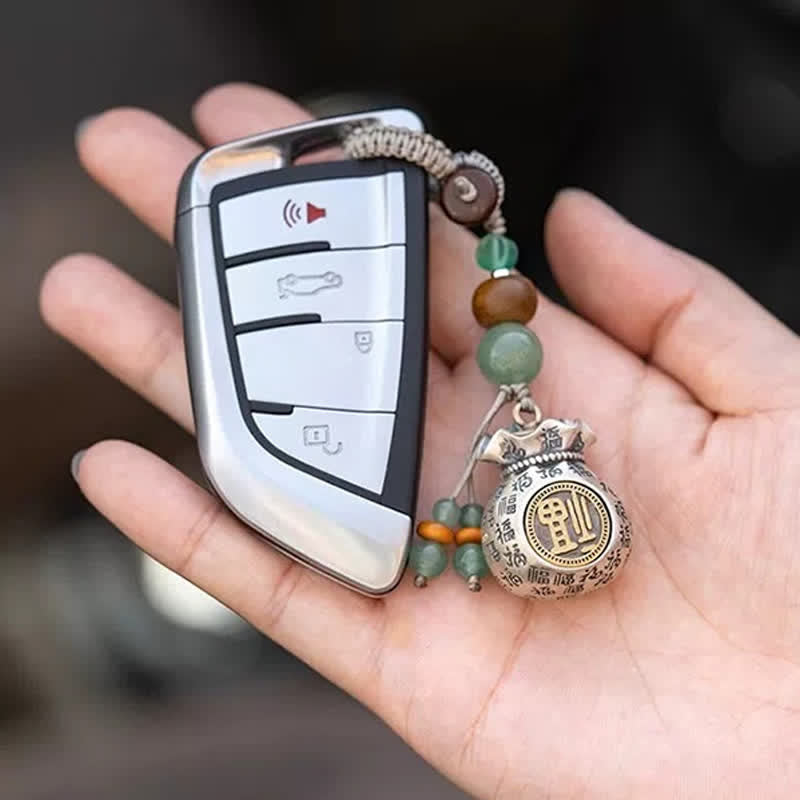 Nimara Ritual Copper Fu Character Hand-Woven Blessing Bag Beaded Keychains