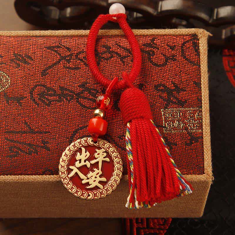 Nimara Ritual Brass Hand-Woven Red String Fu Character Blessing Tassel Keychains