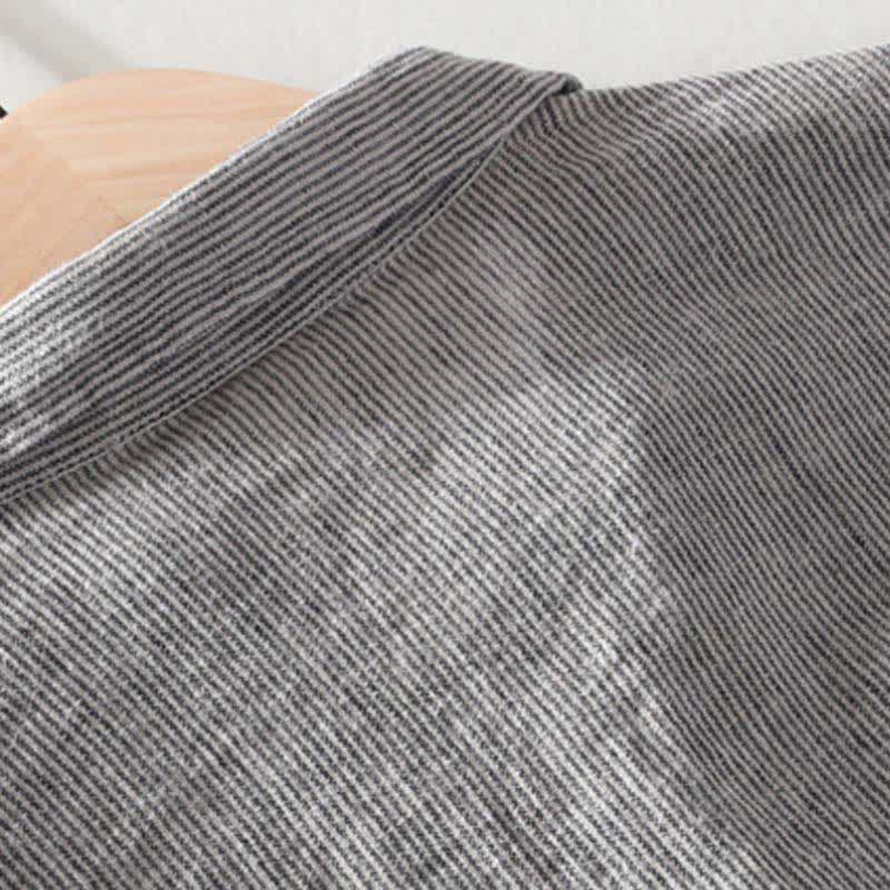 Nimara Ritual Summer Casual Solid Striped Linen Men's Short Sleeve Shirts With Patch Pocket