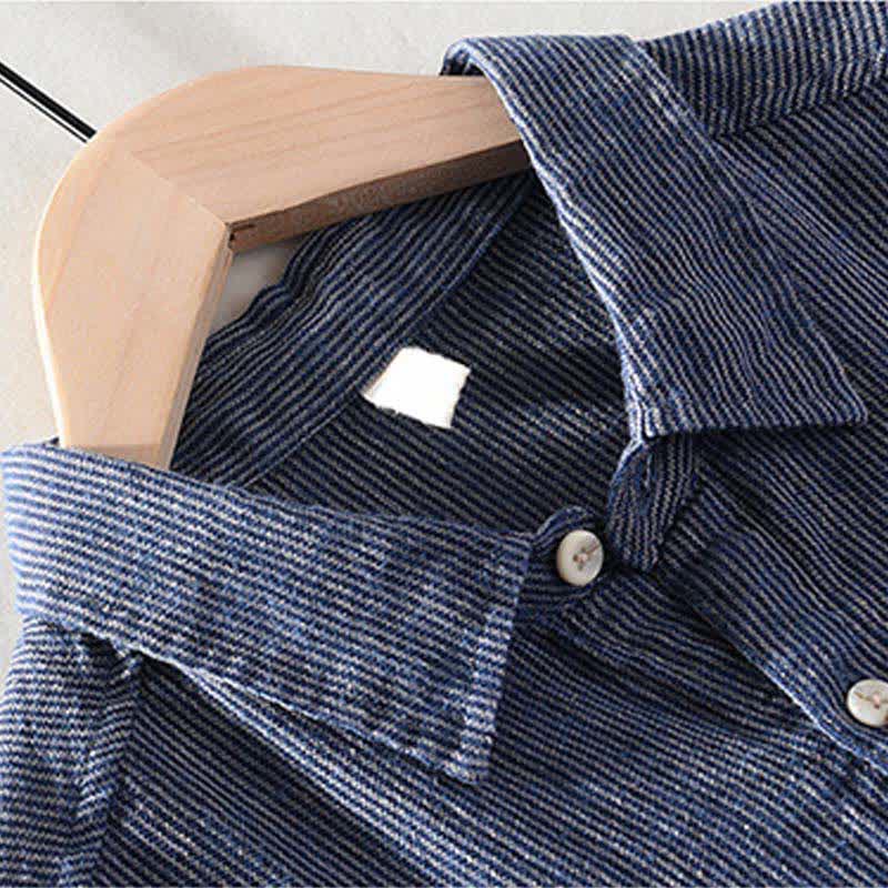 Nimara Ritual Summer Casual Solid Striped Linen Men's Short Sleeve Shirts With Patch Pocket