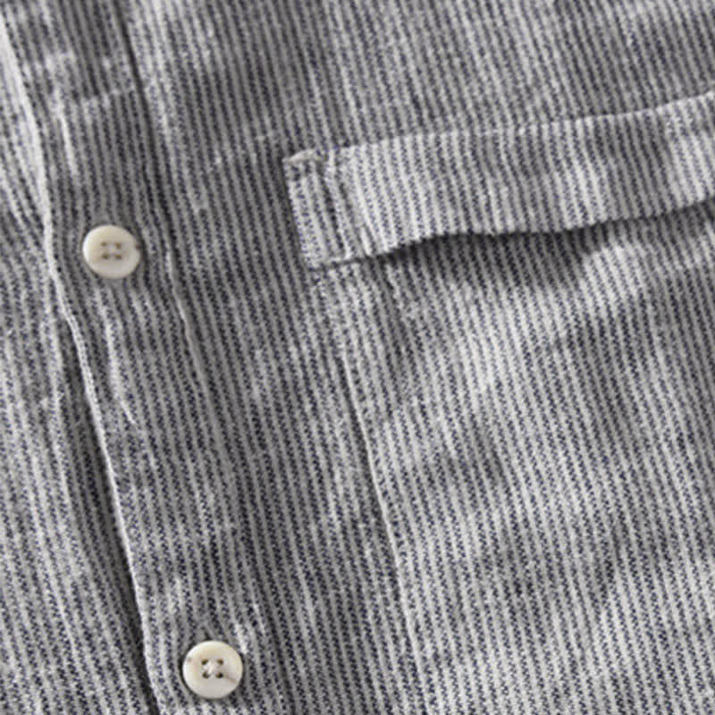 Nimara Ritual Summer Casual Solid Striped Linen Men's Short Sleeve Shirts With Patch Pocket