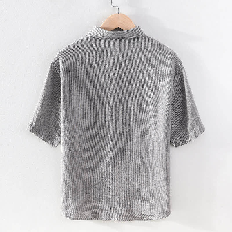 Nimara Ritual Summer Casual Solid Striped Linen Men's Short Sleeve Shirts With Patch Pocket