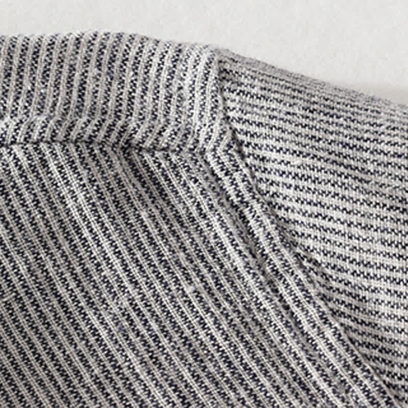 Nimara Ritual Summer Casual Solid Striped Linen Men's Short Sleeve Shirts With Patch Pocket