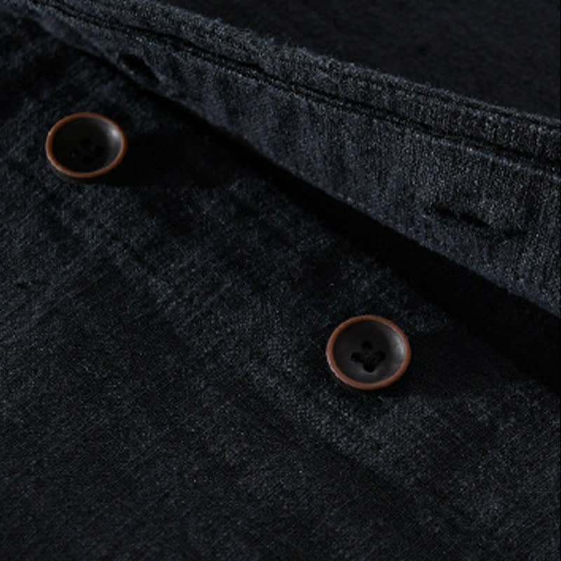 Nimara Ritual Spring Casual Mandarin Collar Solid Ramie Men's Long Sleeve Shirts With Pocket