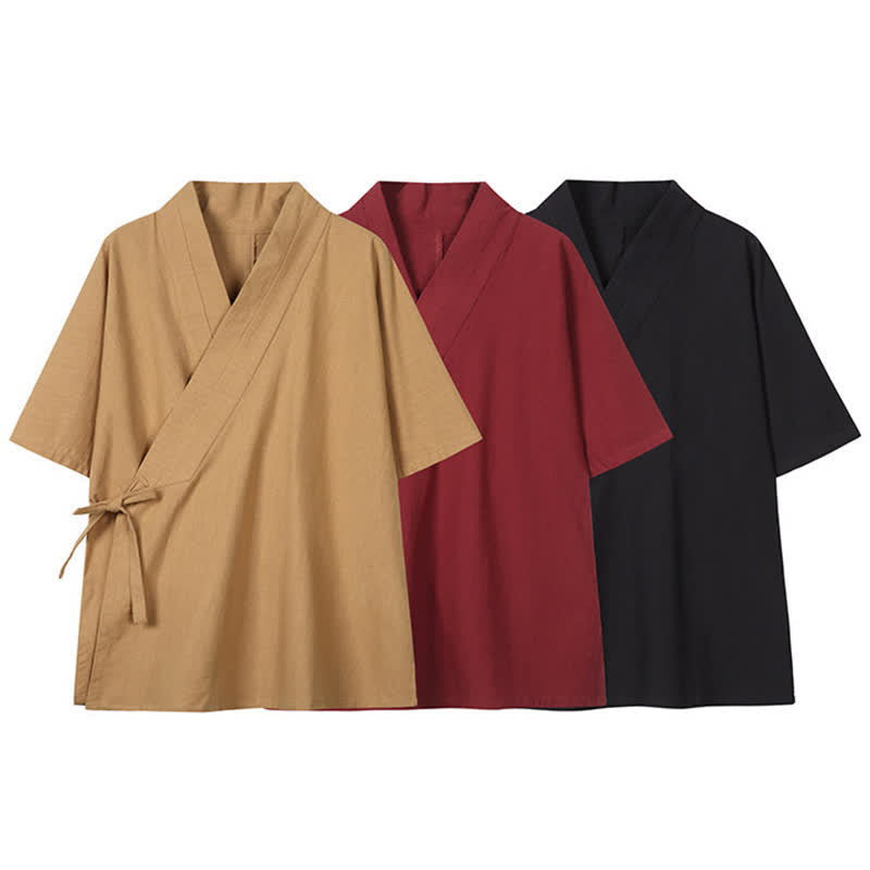 Nimara Ritual Spring Summer Minimalist Drawstring Solid Cotton Linen Men's Kimono