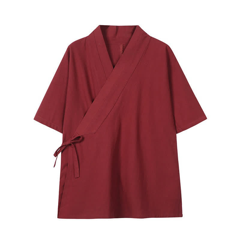 Nimara Ritual Spring Summer Minimalist Drawstring Solid Cotton Linen Men's Kimono