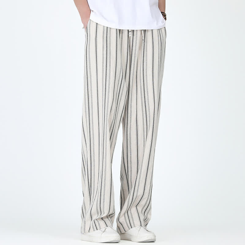 Nimara Ritual Spring Summer Casual Vintage Drawstring Vertical Striped Ankle Pants Men's Straight Leg Pants With Pocket