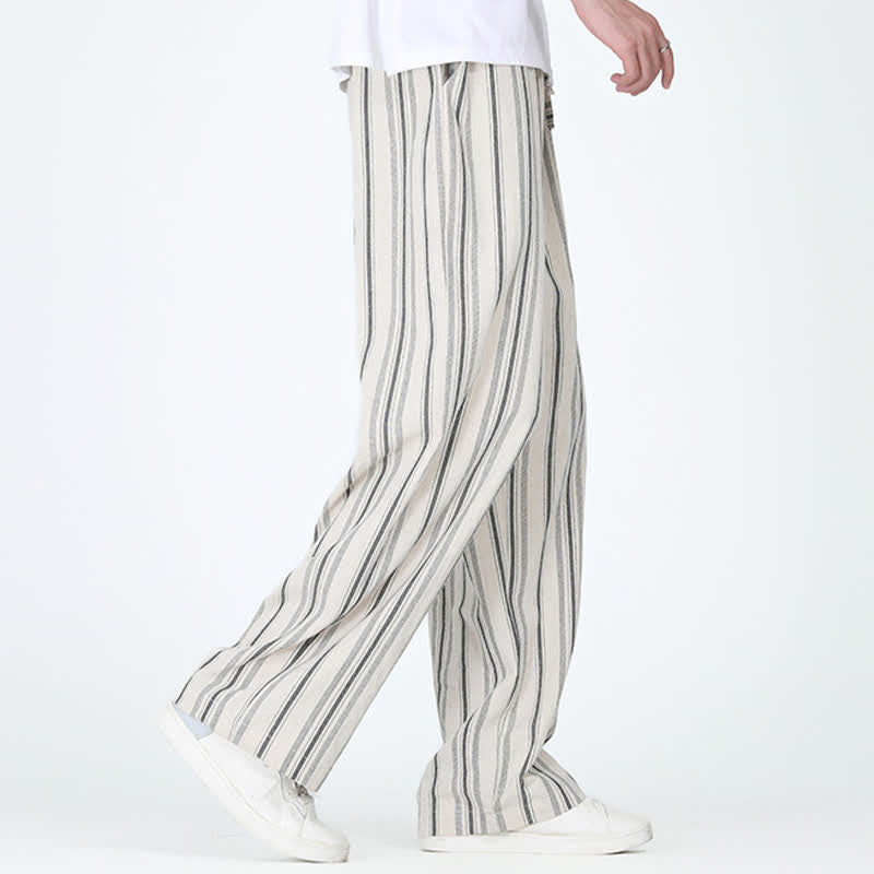 Nimara Ritual Spring Summer Casual Vintage Drawstring Vertical Striped Ankle Pants Men's Straight Leg Pants With Pocket