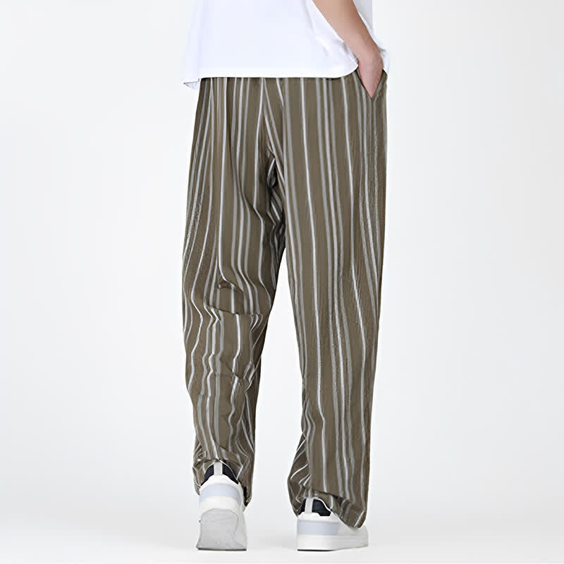 Nimara Ritual Spring Summer Casual Vintage Drawstring Vertical Striped Ankle Pants Men's Straight Leg Pants With Pocket