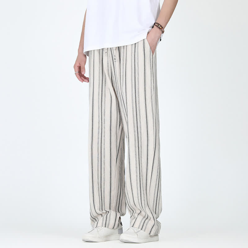 Nimara Ritual Spring Summer Casual Vintage Drawstring Vertical Striped Ankle Pants Men's Straight Leg Pants With Pocket