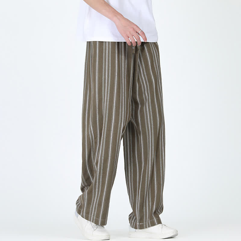 Nimara Ritual Spring Summer Casual Vintage Drawstring Vertical Striped Ankle Pants Men's Straight Leg Pants With Pocket