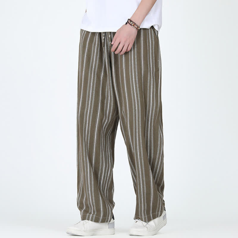 Nimara Ritual Spring Summer Casual Vintage Drawstring Vertical Striped Ankle Pants Men's Straight Leg Pants With Pocket