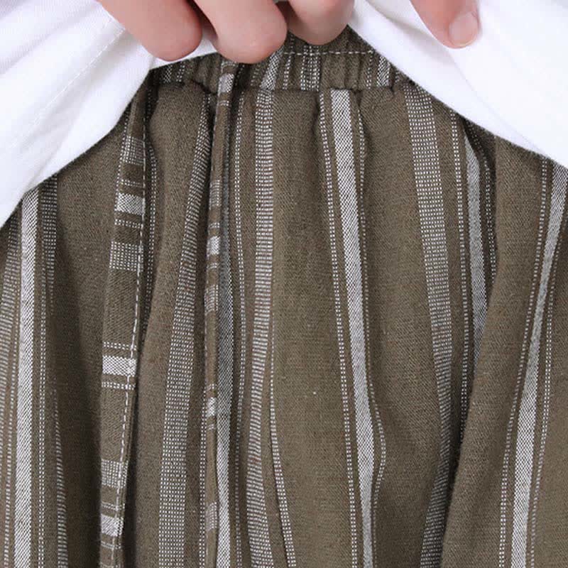Nimara Ritual Spring Summer Casual Vintage Drawstring Vertical Striped Ankle Pants Men's Straight Leg Pants With Pocket