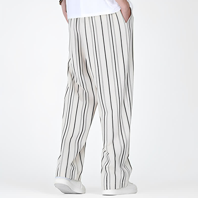 Nimara Ritual Spring Summer Casual Vintage Drawstring Vertical Striped Ankle Pants Men's Straight Leg Pants With Pocket