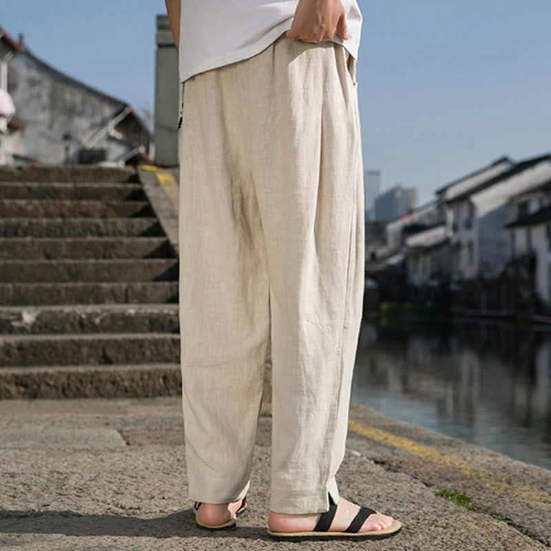 Nimara Ritual Spring Summer Casual Minimalist Drawstring Solid Ramie Ankle Pants Men's Harem Pants With Pocket