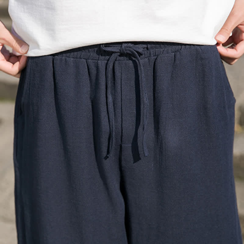 Nimara Ritual Spring Summer Casual Minimalist Drawstring Solid Ramie Ankle Pants Men's Harem Pants With Pocket