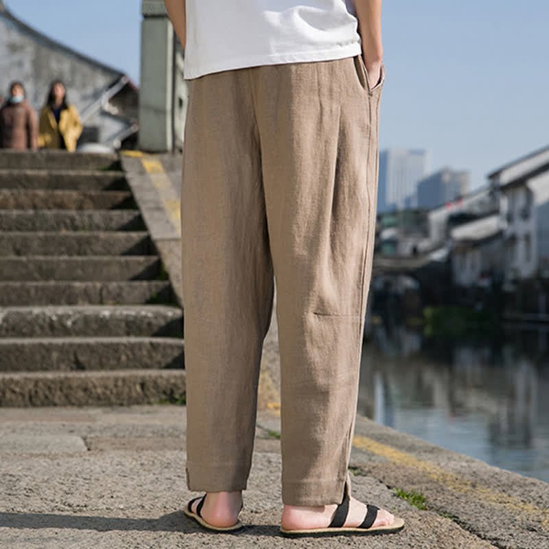 Nimara Ritual Spring Summer Casual Minimalist Drawstring Solid Ramie Ankle Pants Men's Harem Pants With Pocket