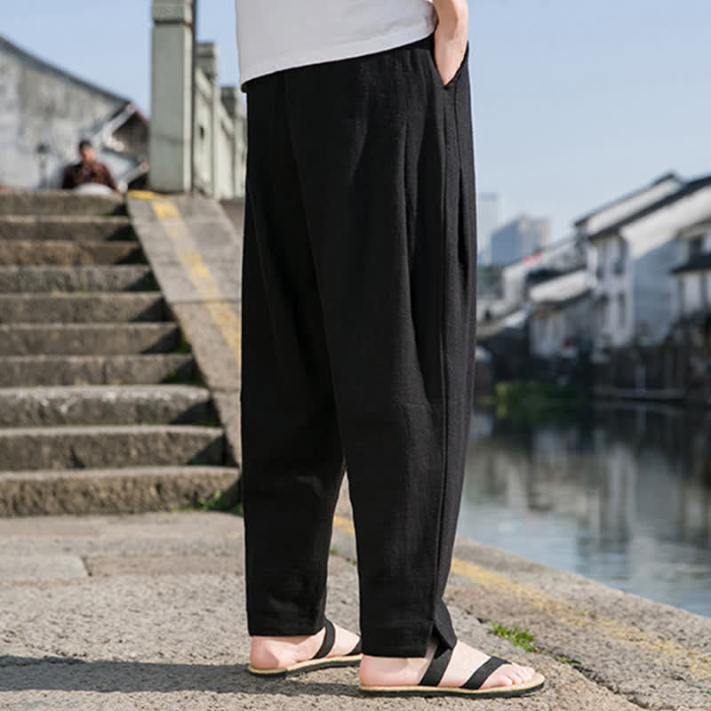 Nimara Ritual Spring Summer Casual Minimalist Drawstring Solid Ramie Ankle Pants Men's Harem Pants With Pocket