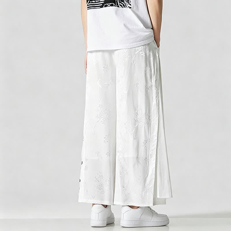 Nimara Ritual Spring Summer Tang Style Drawstring Embroidery Abstract Cropped Pants Men's Wide Leg Pants With Pocket
